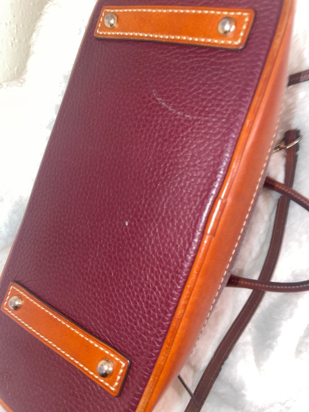Dooney & Bourke Pebble Leather Satchel in Burgundy with Brown Trim - Picture 4 of 5